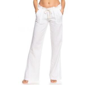Roxy Oceanside Pant Drawstring Linen Blend Sea Salt White Large